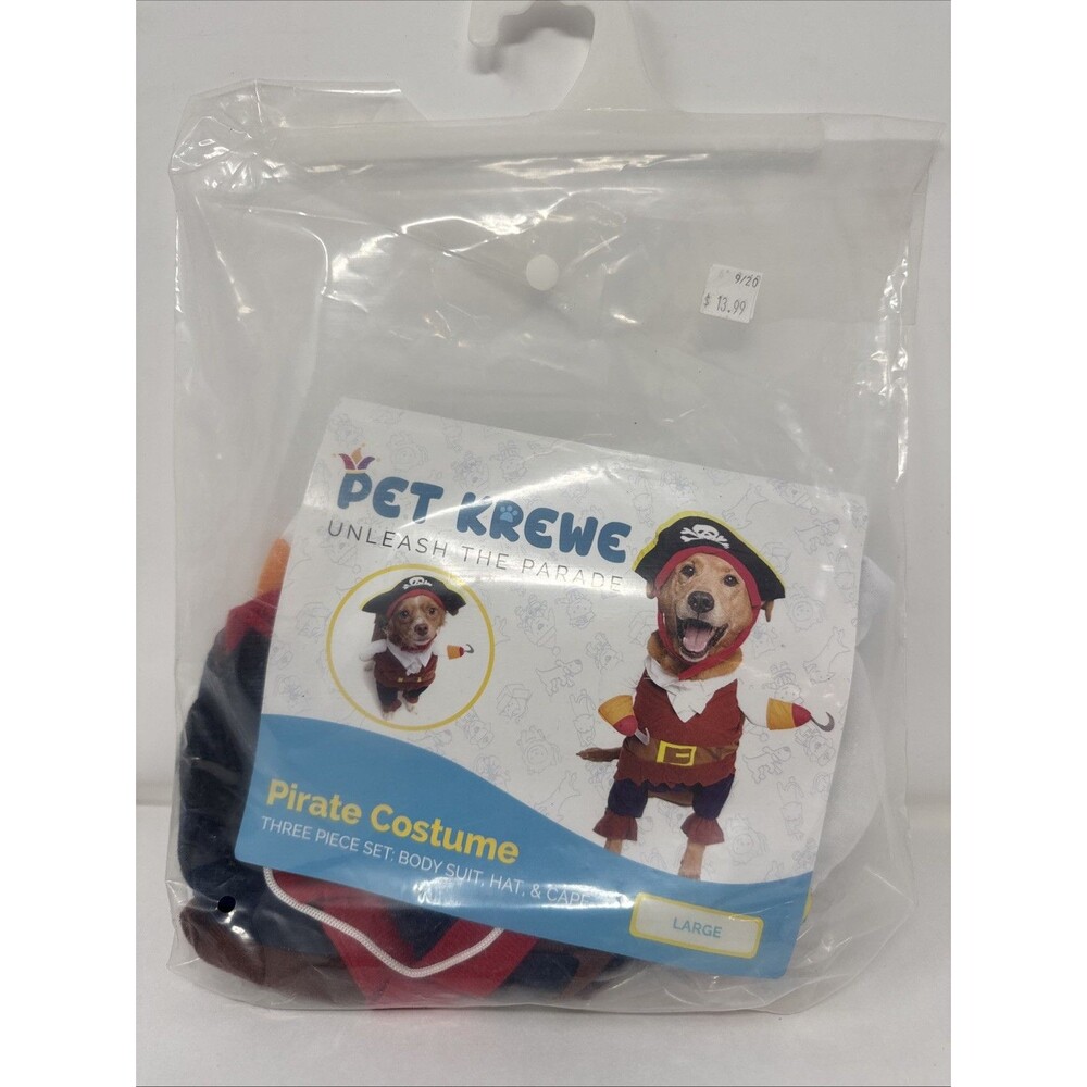 Dog Pirate Funny Halloween Puppy Costume Clothes Pet Krewe Hat Cape Suit LARGE